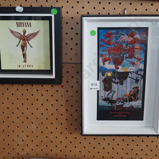 2x small framed prints - Nirvana, Appetite for Destruction - green dots