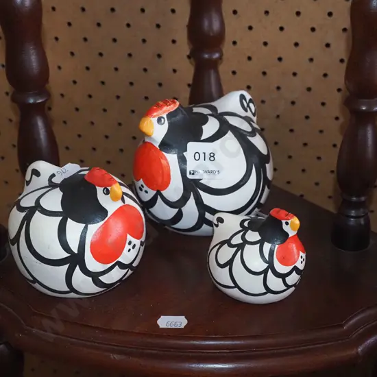 3x hand painted happy hens