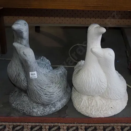2x cast concrete garden ornaments - geese H360