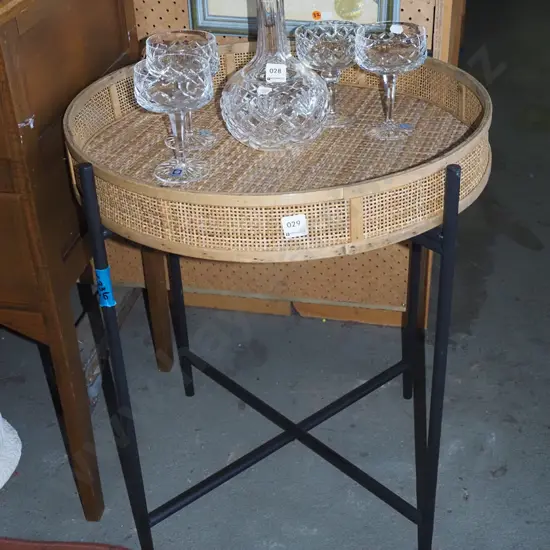 circular cane tray on metal base H650 Diam550