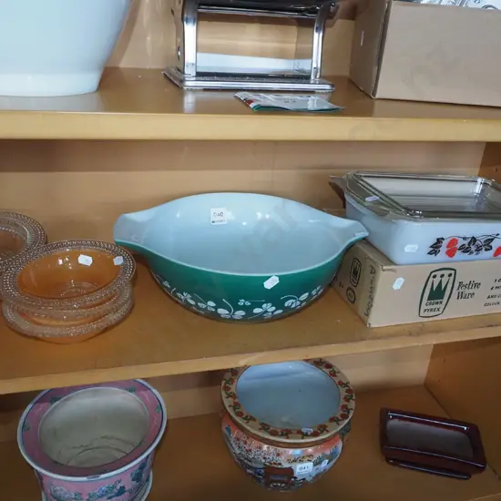 retro pyrex baking dish and bowl, orange dimpled glass sweet dishes