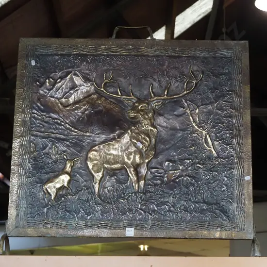 stag themed brass firescreen