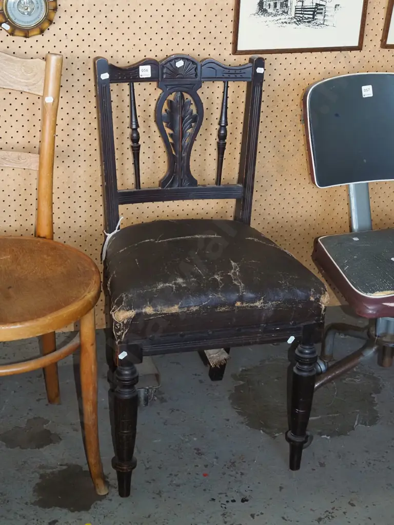 Victorian spindle/splat back dark stained chair - upholstery needs attention Image 1++