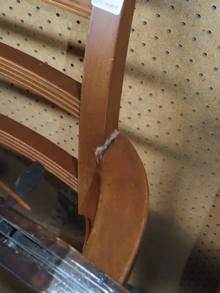 upholstered mahogany carver chair (repaired arm) and 1 matching dining chair Image 1++