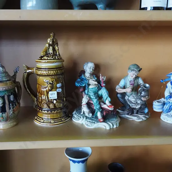 2x beer steins, 3x figurines Tallest H310