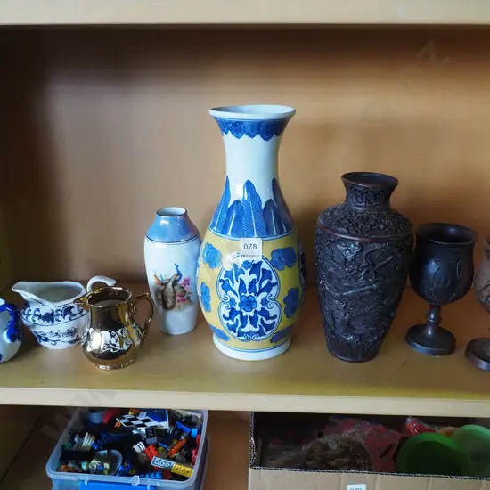 shelf; goblets, vases, 3x small jugs Vase H300