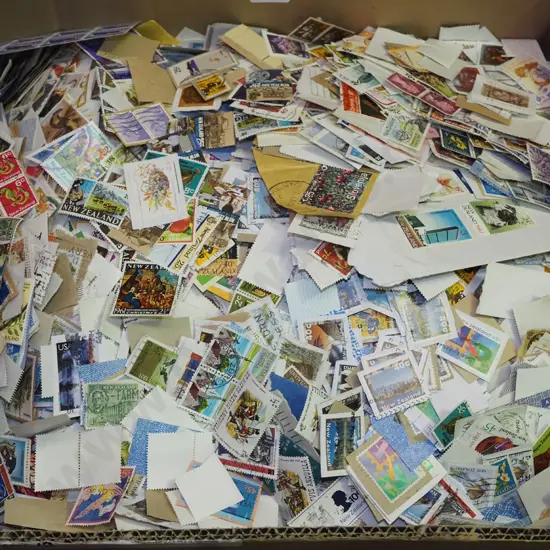 box of loose stamps