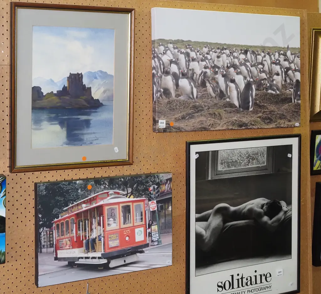 2x photo prints on canvas, framed watercolour - orange dots Image 1++