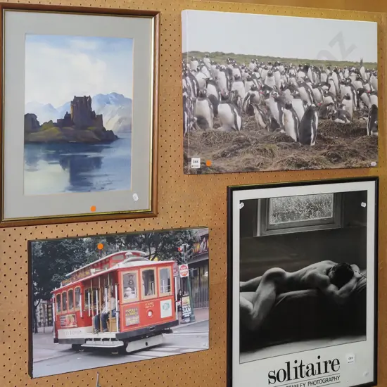 2x photo prints on canvas, framed watercolour - orange dots