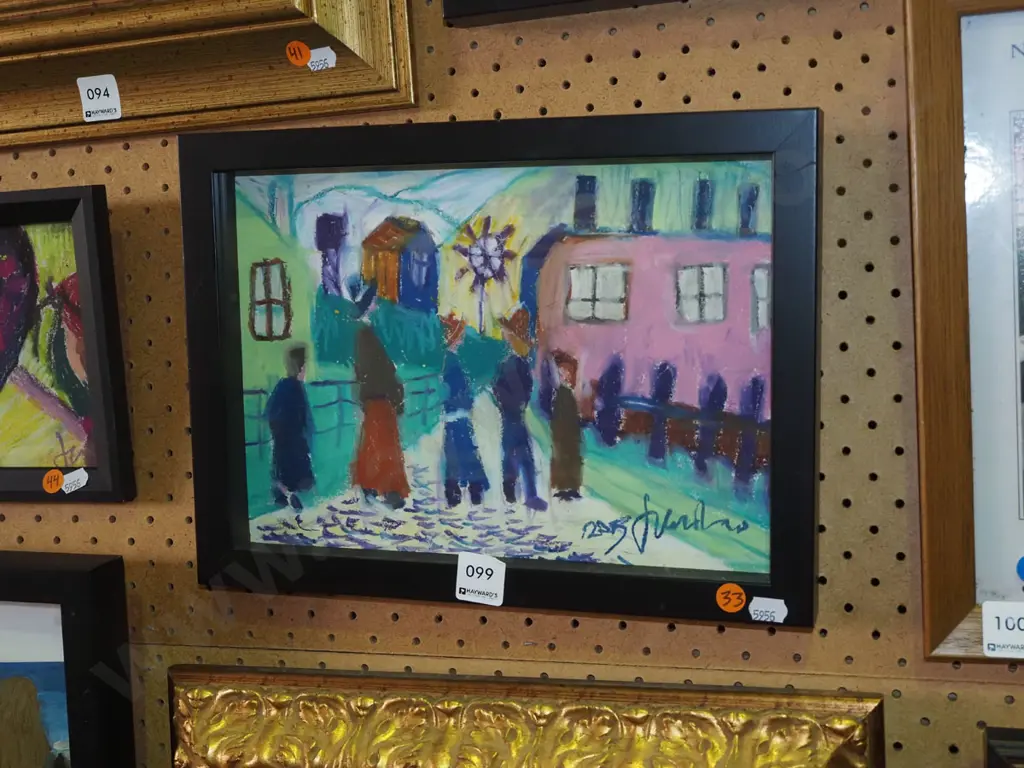 Justin Morshuis -- framed oil pastel on paper "Lady & Children" H-200 W-285 Image 1++