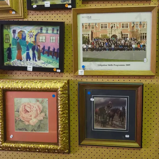 framed photograph - litigation skills 2009, 2x framed prints - rose, stockmen - blue dots