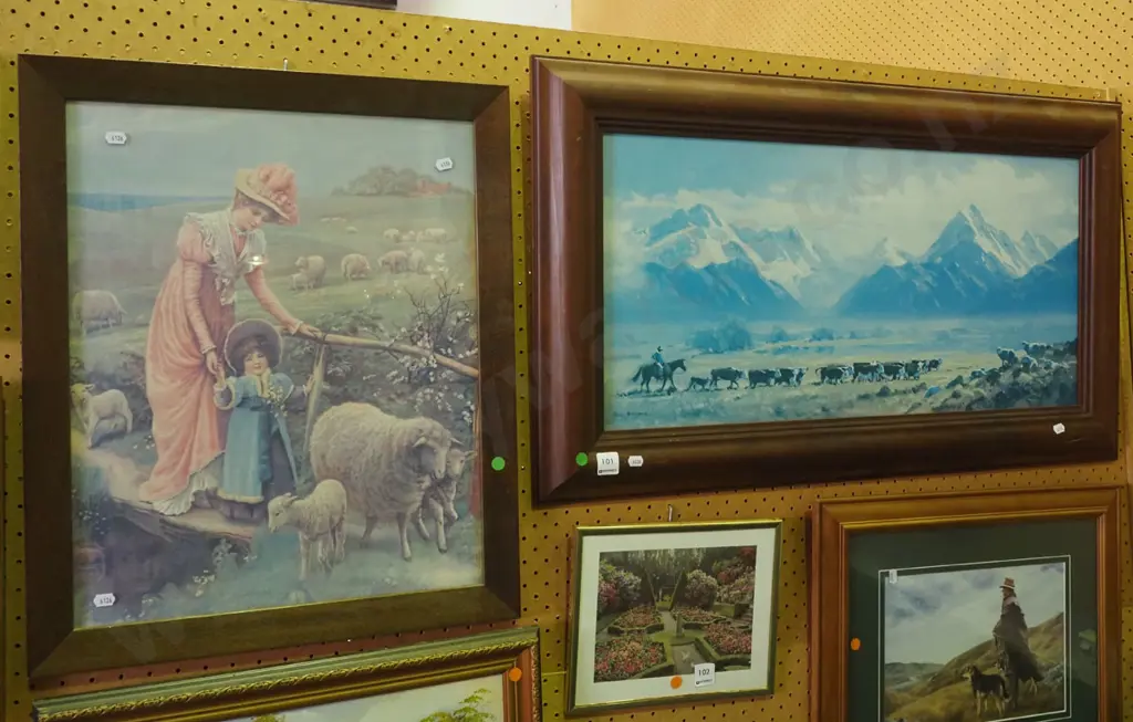 print Peter Beadle print, framed mother and child - green dots Image 1++