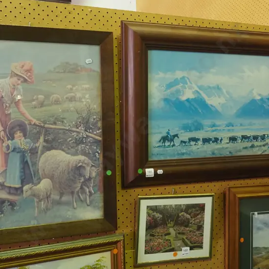 print Peter Beadle print, framed mother and child - green dots