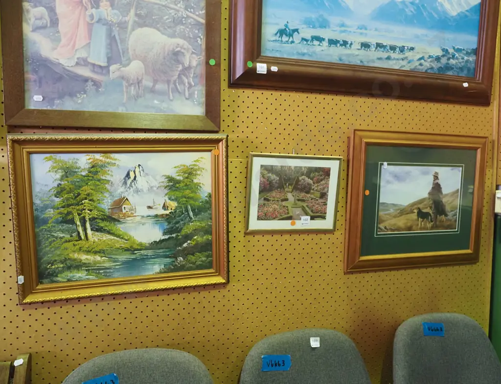 framed oil - landscape, framed stockman print, framed garden print - orange dots Image 1++