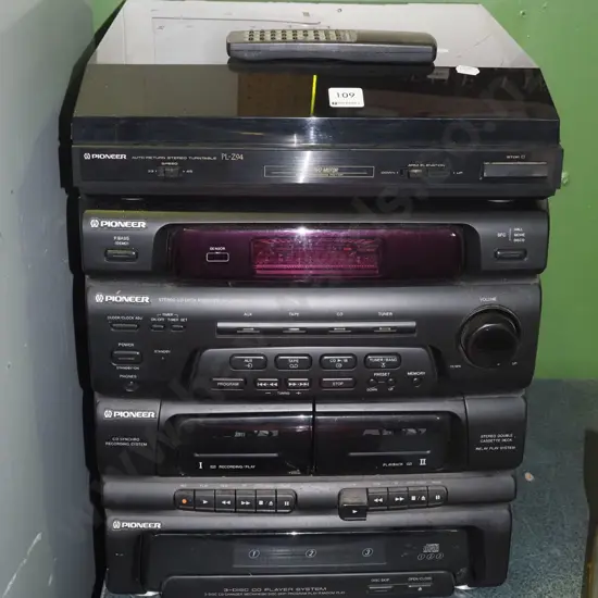 Pioneer stereo system, CD player, twin cassette, turntable -no speakers