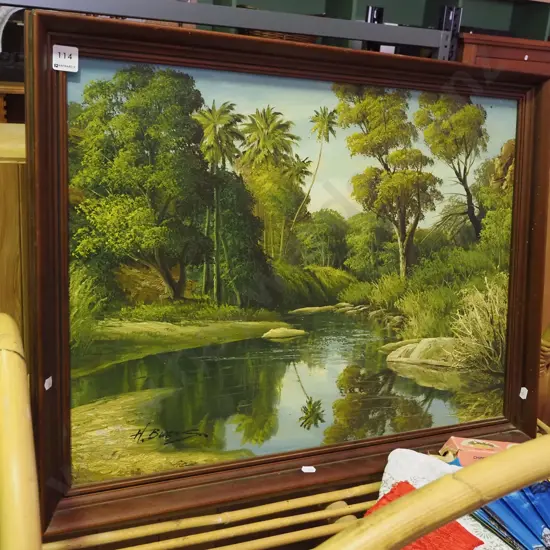 framed oil - stream scene