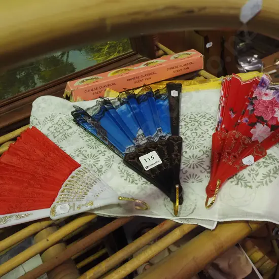 various scarves, fans