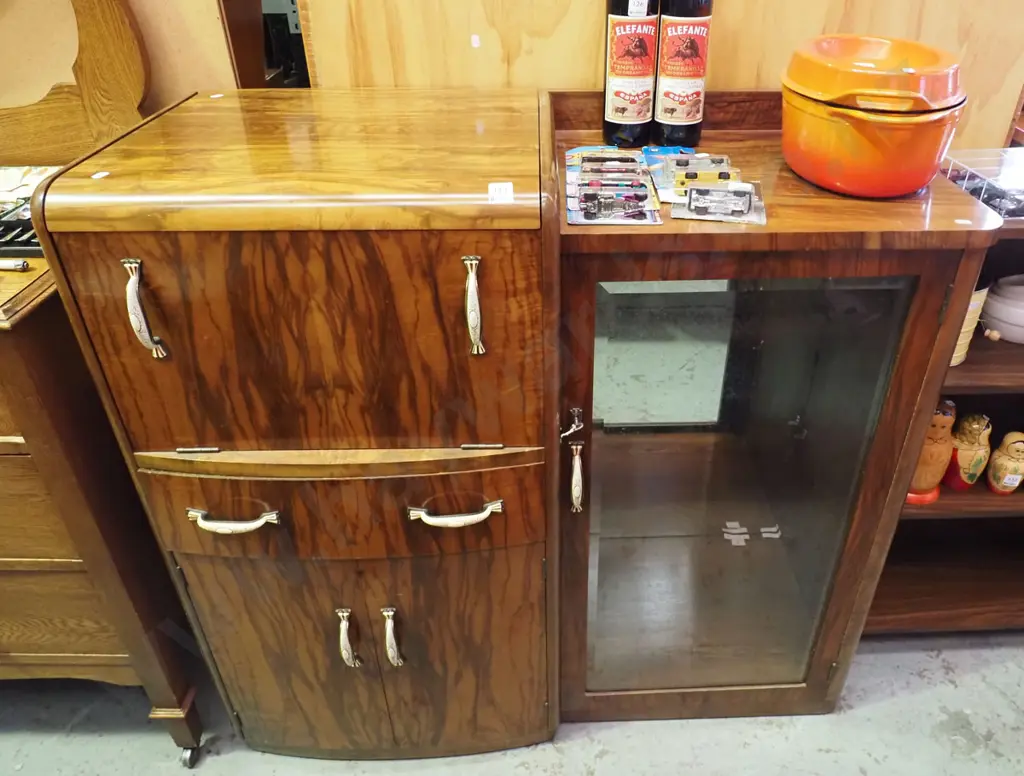 deco sideboard with drop front mirrored drinks cabinet, drawer, cupboard doors Image 1++