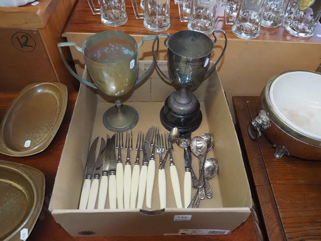 2x sporting trophies, bone handled knives etc Image 1++