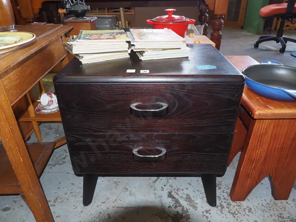 dark stained modern 2 drawer bedside cabinet Image 1++