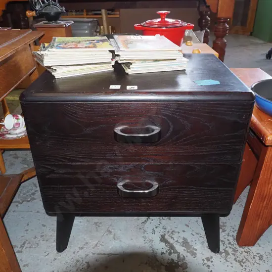 dark stained modern 2 drawer bedside cabinet