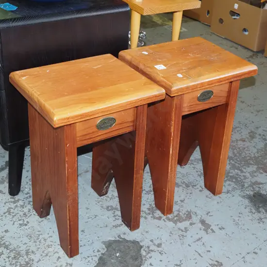 2x small pine stools H450