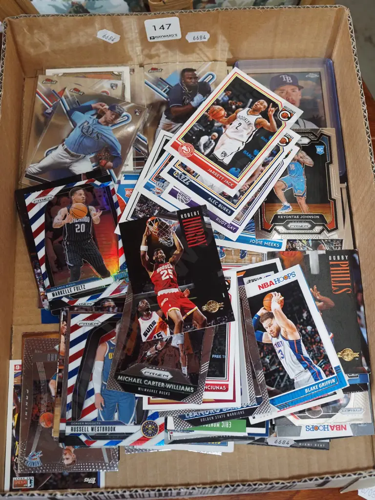 box of various sporting collector cards Image 1++