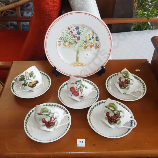 Villeroy and Boch fruit tree plate, 5x autumn fruits cups and saucers