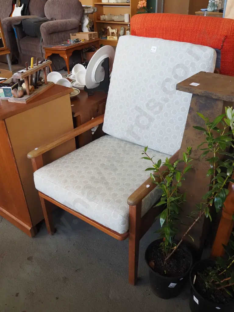 teak mid century armchair with contemporary upholstered cushions - good condition Image 1++