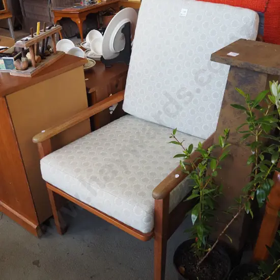 teak mid century armchair with contemporary upholstered cushions - good condition