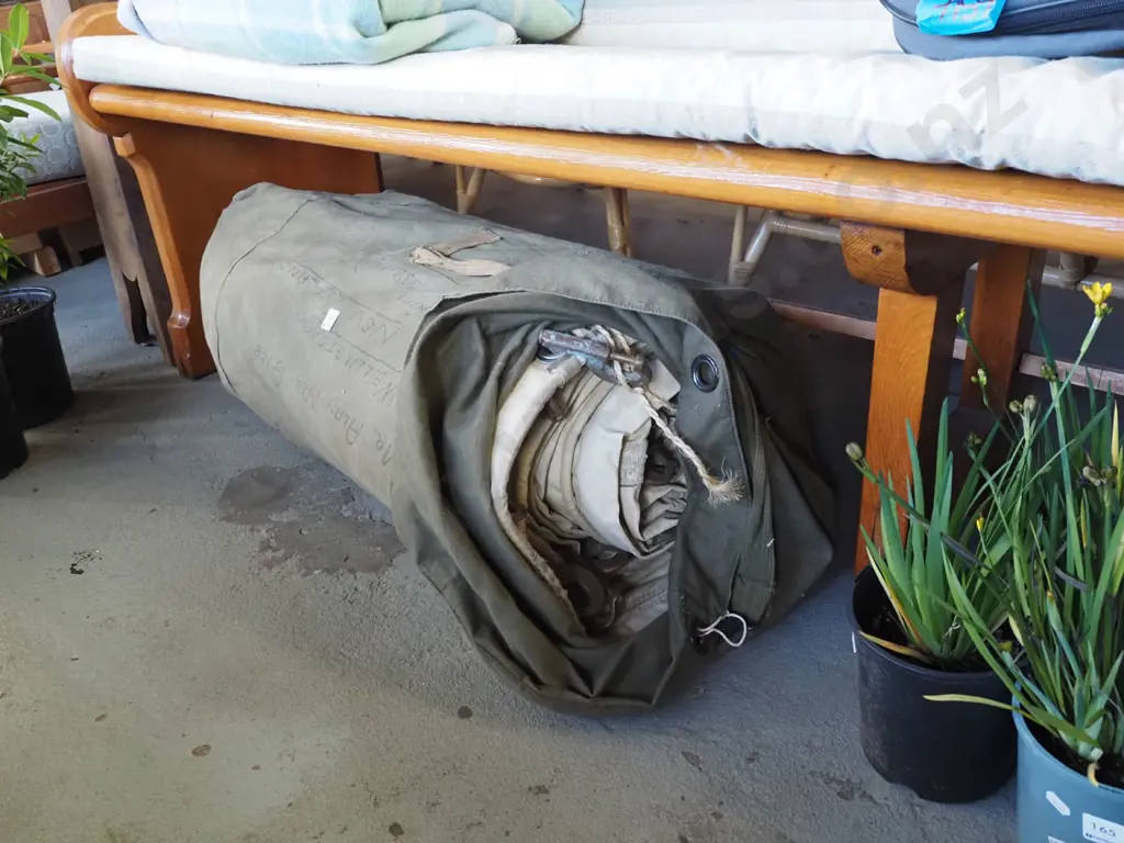 large vintage sail  - possibly a jib - in storage bag Image 1++