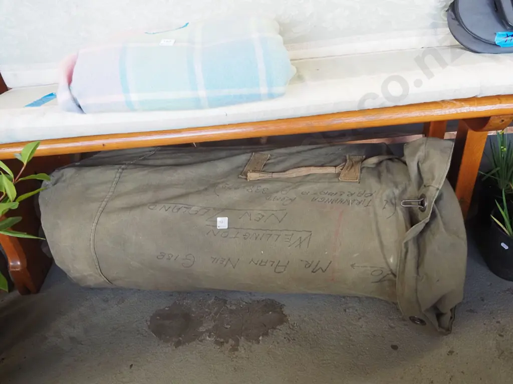 large vintage sail  - possibly a jib - in storage bag Image 1++