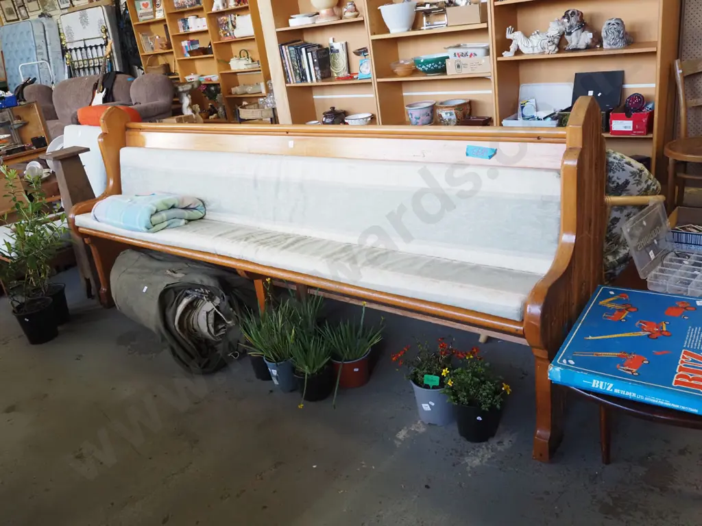 wooden church pew with cushions H1000 W2440 D500 Image 1++