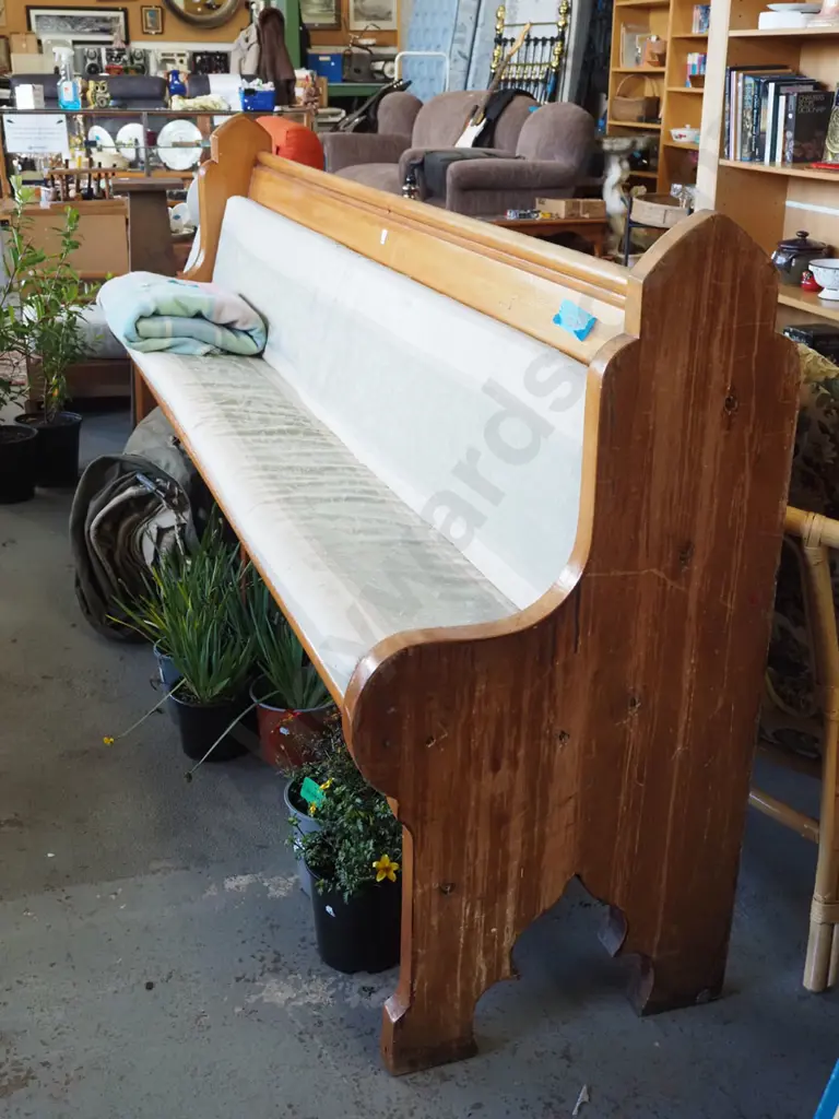 wooden church pew with cushions H1000 W2440 D500 Image 1++