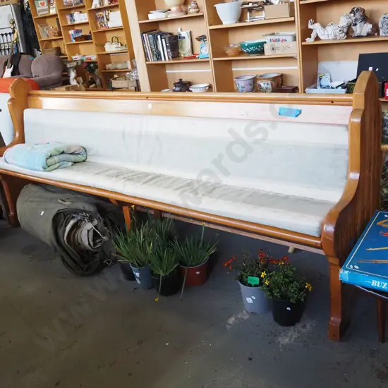 wooden church pew with cushions H1000 W2440 D500