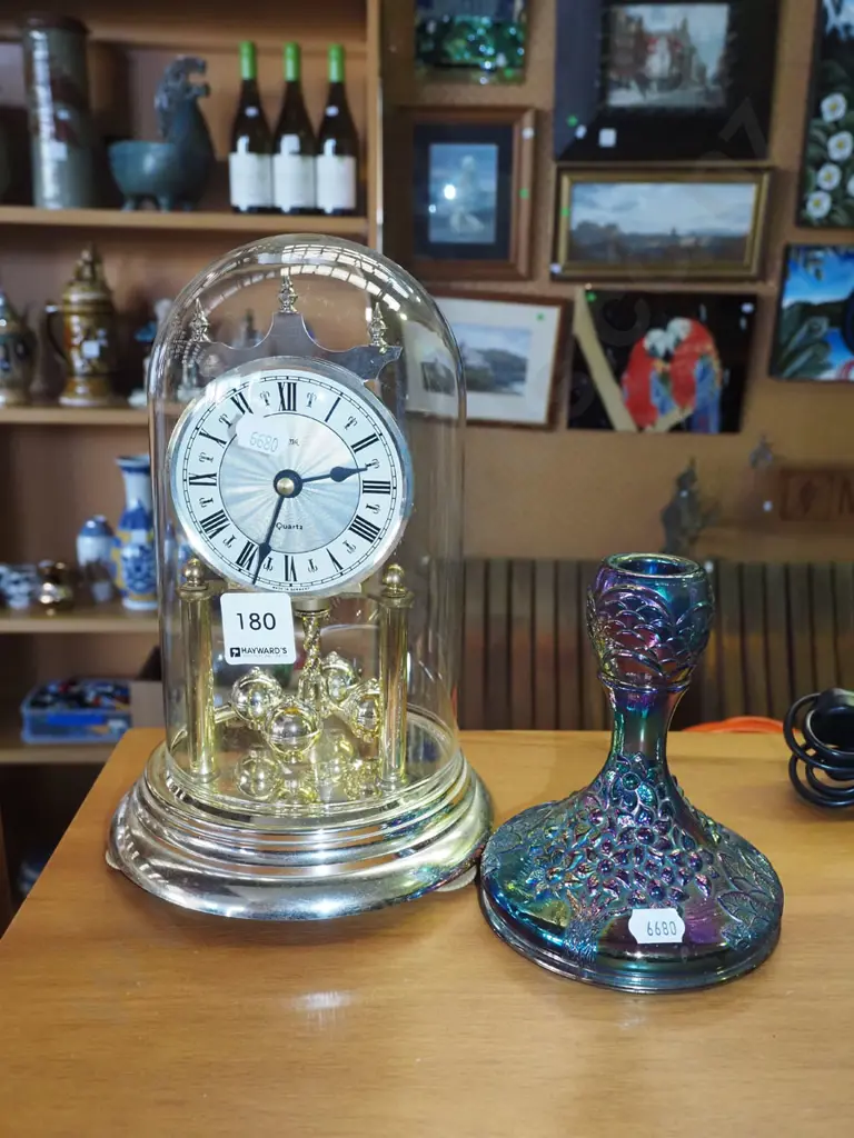 small anniversary clock, carnival glass candlestick etc Image 1++