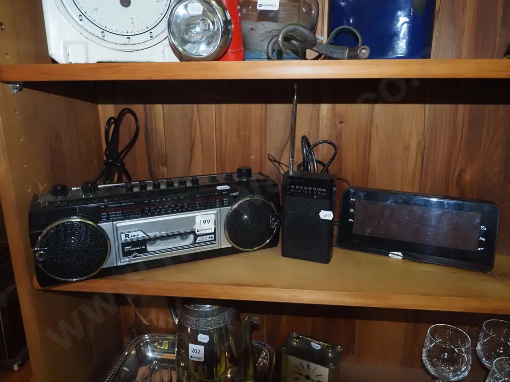 digital bedside clock, radio cassette player, small transistor radio - All As Is No Returns Image 1++