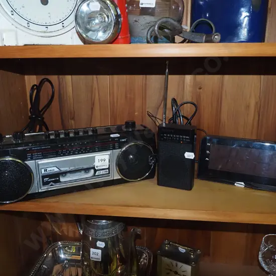 digital bedside clock, radio cassette player, small transistor radio - All As Is No Returns