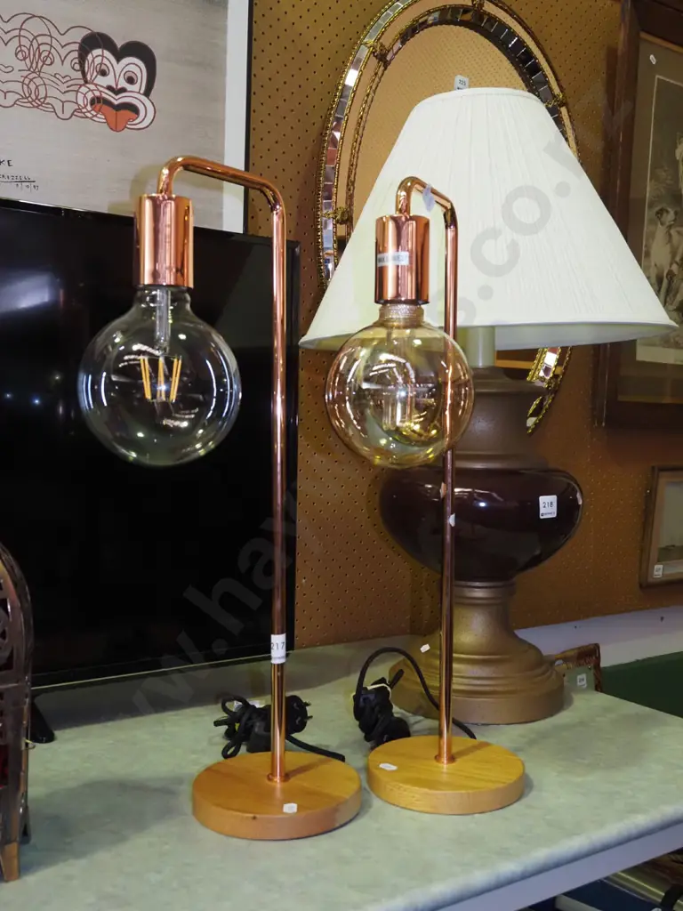 pair of matching contemporary copper plated bedside lamps H550 Image 1++