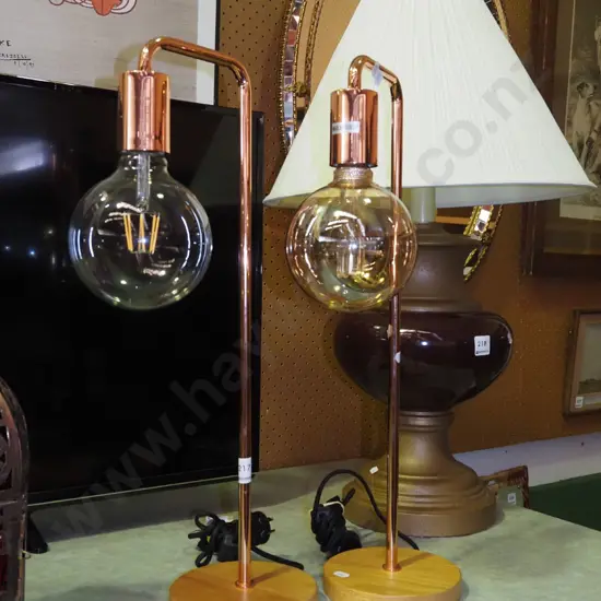 pair of matching contemporary copper plated bedside lamps H550