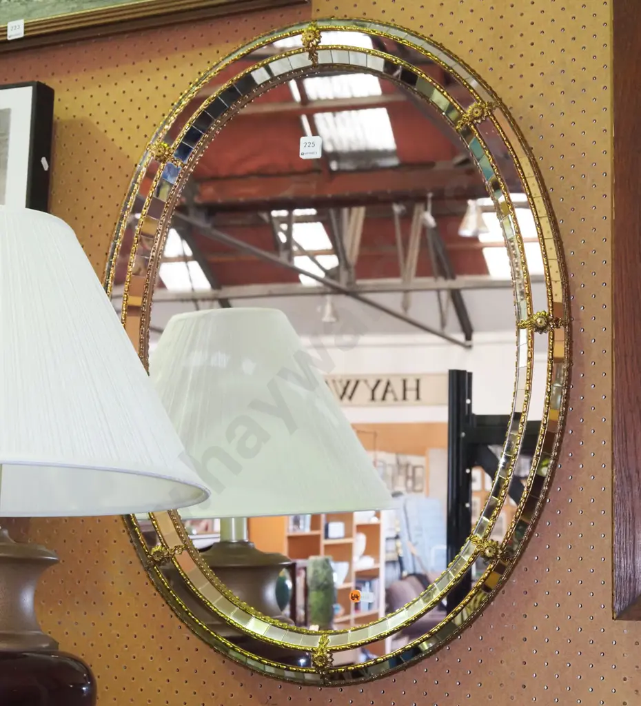 ornate mirrored mosaic framed oval wall mirror H785 Image 1++