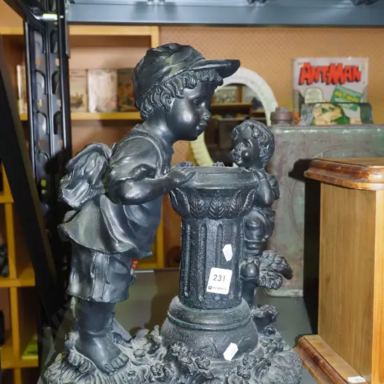 composite figurines - young boys and fountain H350