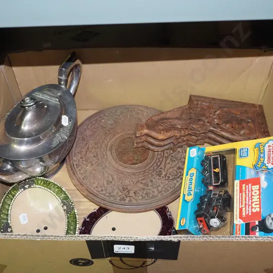 box; Thomas train, picture frames, foldaway table etc