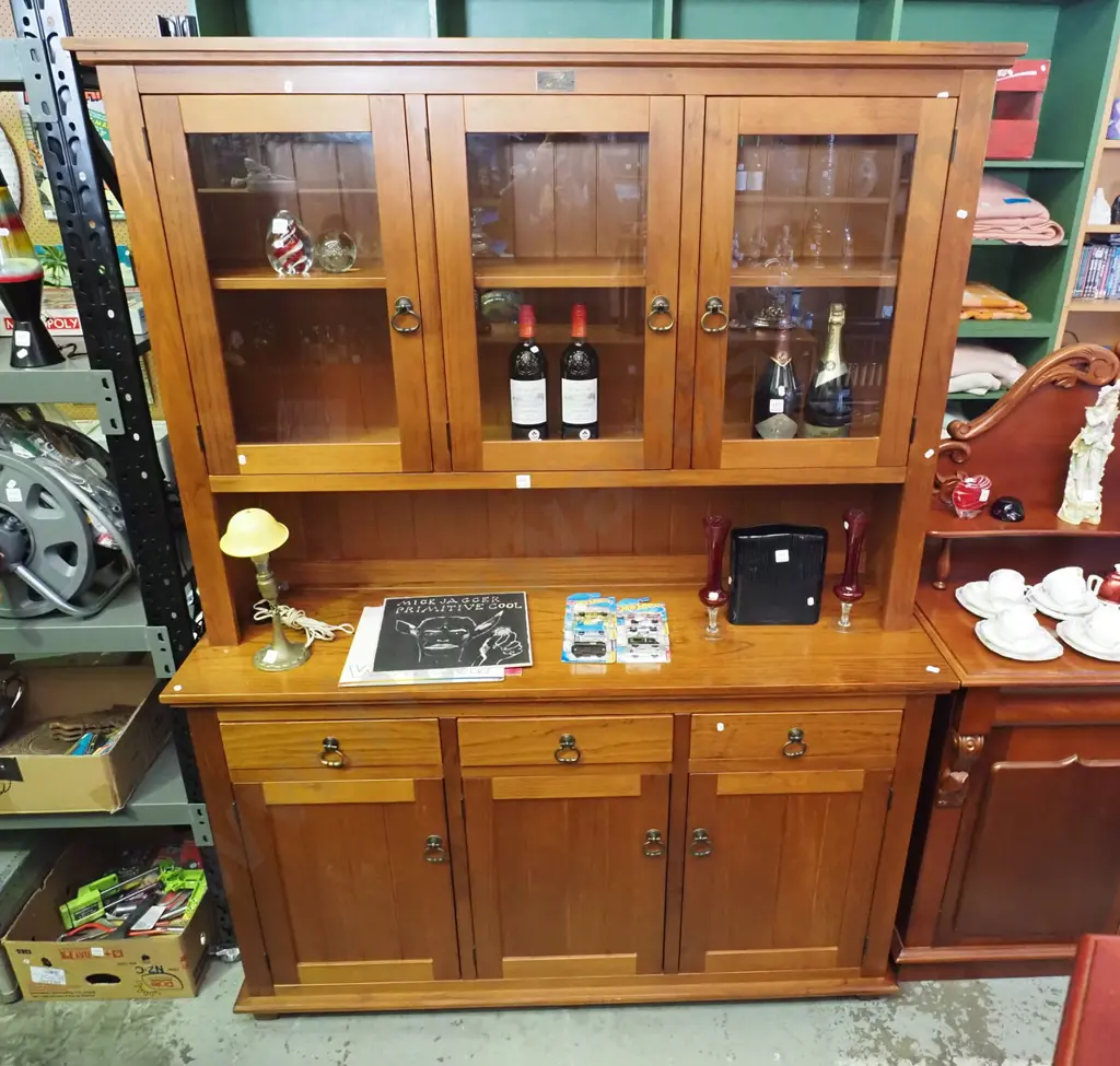 solid pine sideboard with 3 display doors, 3 solid doors, 3 drawers H2000 W1515 D510 Image 1++