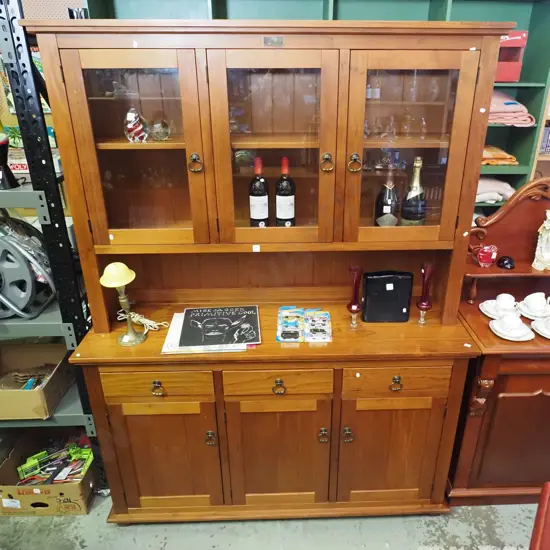 solid pine sideboard with 3 display doors, 3 solid doors, 3 drawers H2000 W1515 D510