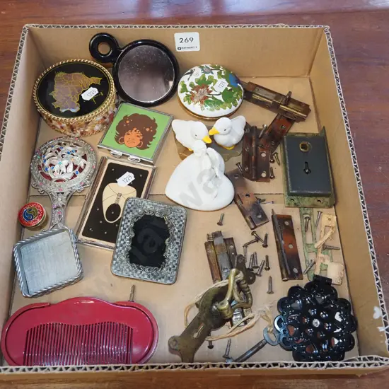 box; door locks, hinges, trinket boxes etc