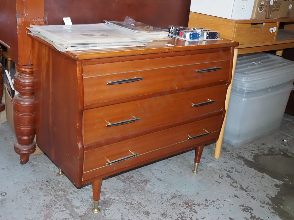 mid century 3 drawer solid wood lowboy H700 W840 D420 Image 1++