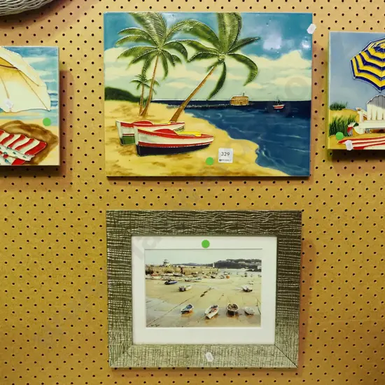 3x picture wall tiles, framed print - green dots