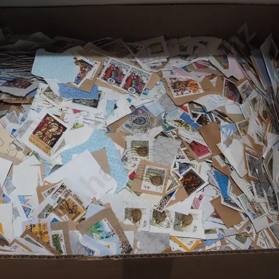 box of loose stamps