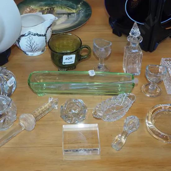 assorted glassware; eye washes, ashtrays etc